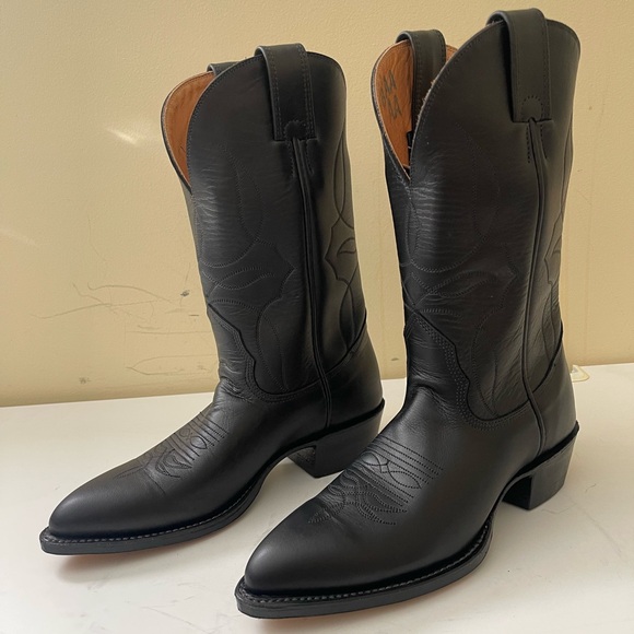 NWT Alberta Boot Company Black Cowhide Cowboy Western Boots Women Size 7 US - Picture 1 of 8